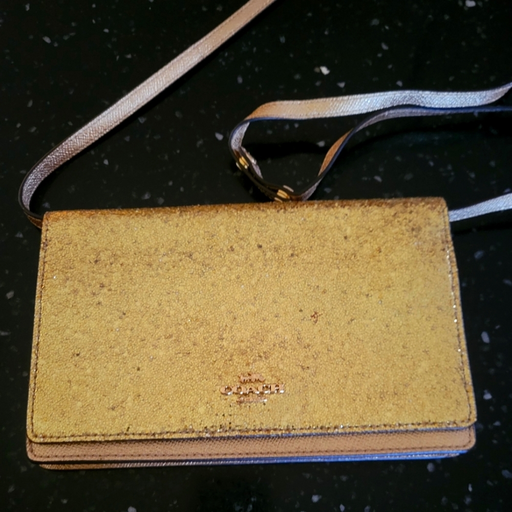 Rose gold Coach clutch